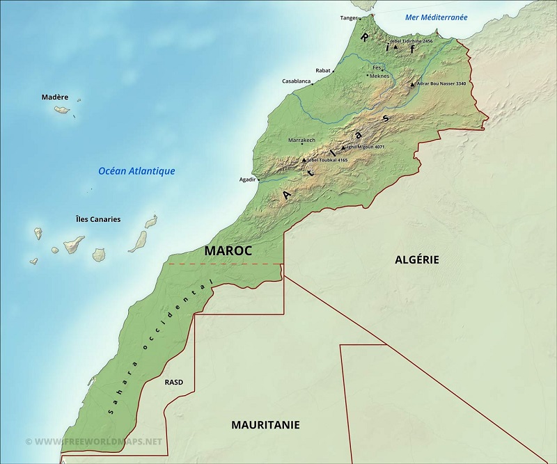 Le Maroc est un pays d’Afrique du Nord, situé entre l’océan Atlantique et la mer Méditerranée. Il a une superficie de 710 850 km2 et une population de 37,3 millions d’habitants